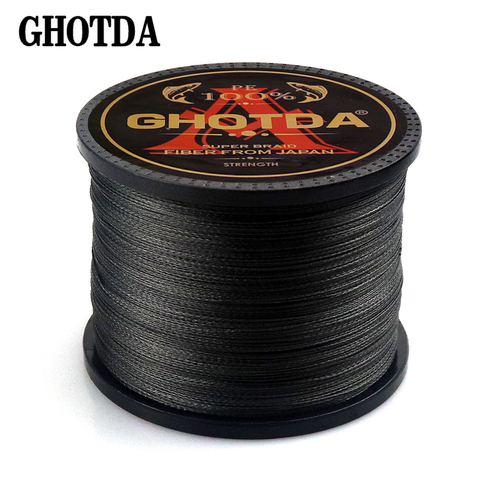 GHOTDA PE Braided Fishing Line Black hengelsport multifilament Fishing Cord 4 Strands 300M 500M 1000M ► Photo 1/5