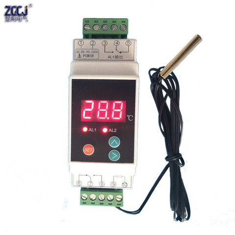 -19.9~99.9'C din thermostat with sensor high temperature alarm and low temperature alarm 2 alarm relay NO NC COMMON output ► Photo 1/6