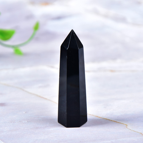 1PC Natural Rock Obsidian Hexagonal Column Crystal Point Mineral Ornament Healing Wand Home Decor DIY Gift Decoration ► Photo 1/6