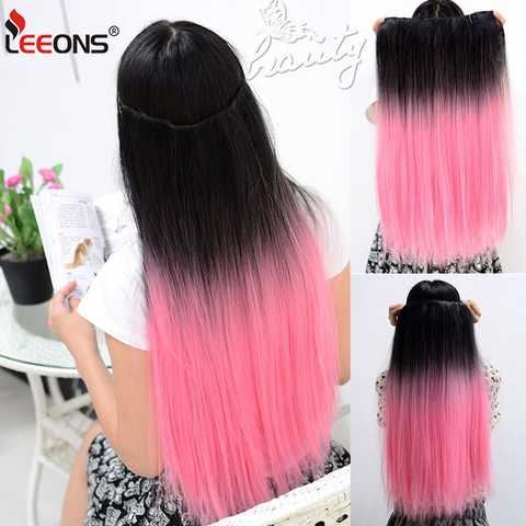 Leeons Super 5Clips In Hair Extension Ombre Synthetic Clip In Hair Extensions Long Straight 5Clips In Hair 22Inch Hairpieces ► Photo 1/6