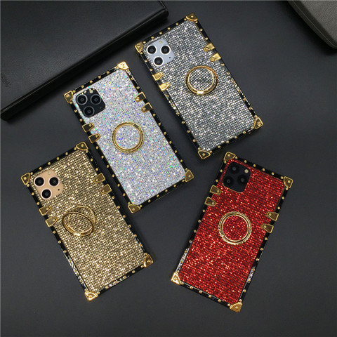 Luxury Bling Glitter Square Case for Huawei Mate 20 Pro P20 Lite P20 Pro Nova 3i 3 4 Finger Ring Cover Kickstand Phone Cases ► Photo 1/6