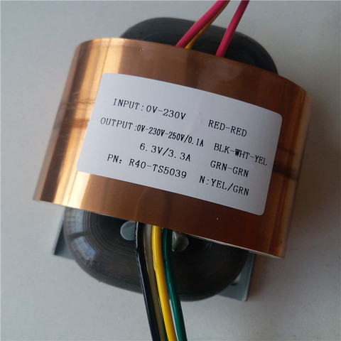 0-230V-250V 0.1A 6.3V 3.3A R Core Transformer 45VA R40 custom transformer 2*115V/230V input with copper shield Power amplifier ► Photo 1/2