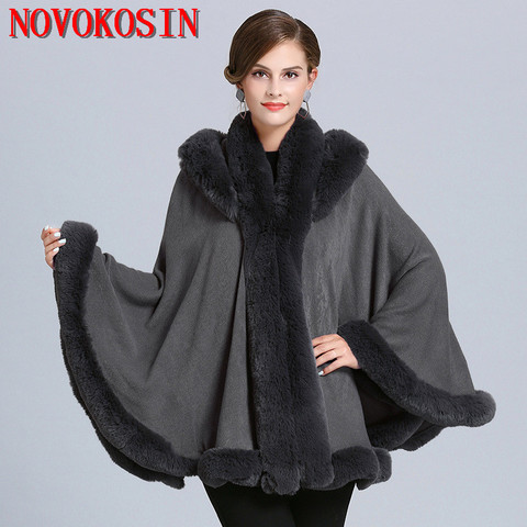 SC360 Winter Cape Thick White Black Coat 2022 Poncho Women Faux Fur Neck Knitted Cloak Plus Size Big Pendulum Dovetail Cardigan ► Photo 1/6