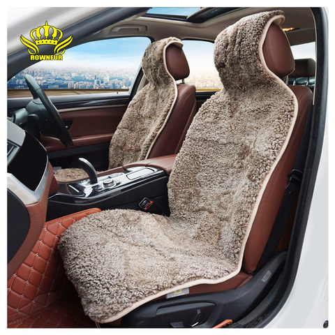 ROWNFUR Brand Universal Car Seat Covers Sheepskin Fur Seat Cushion 2 pc Car Front Seat Or 1 pc Back Seat Automobiles Accessories ► Photo 1/6