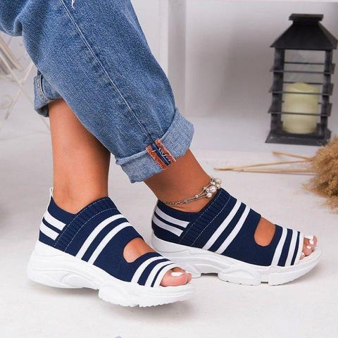 New Women Sandals 2022 High Heels Platform Women Shoes Summer Female flats Knitting Slip On Peep Toe casual Women Sandals ► Photo 1/6