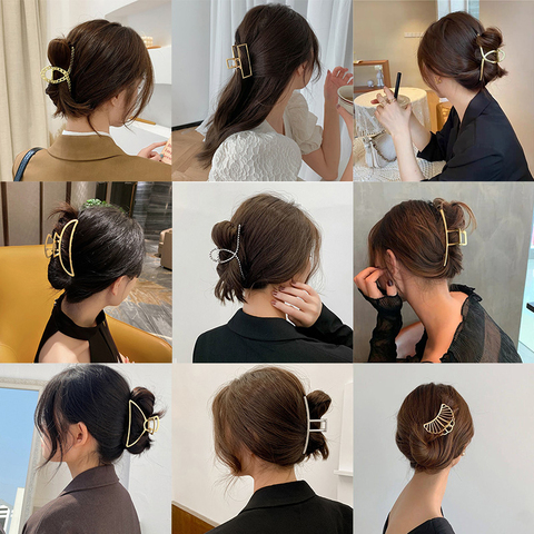 2022 Fashion Women Girls Big Hair Claw Hairpin Simple Geometric Metal Hair Accessories Crab Clamp Hairgrip Clip Headwear Jewelry ► Photo 1/1