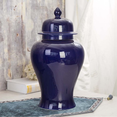 Jingdezhen Ceramic Ginger Jar Vase Solid Blue Porcelain Temple Jar Ceramic Arrangement For Flowers Storage Container Jars ► Photo 1/5