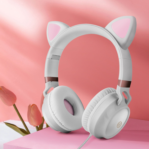 Cute Cat Ear Headphone Wired Headphones Muisc Stereo Earphones Wired Headset with Microphone Adult Girl Kid Child Headset Lovely ► Photo 1/6