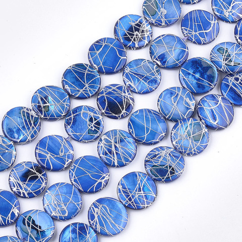 1 Strand Flat Round Freshwater Shell Beads Strands Coin Beads Dyed and Drawbench,RoyalBlue Color ► Photo 1/6