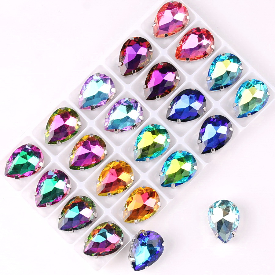 Multicolor Waterdrops Silver Claw Rhinestone Teardrop Jewelry Craft  Rhinestones