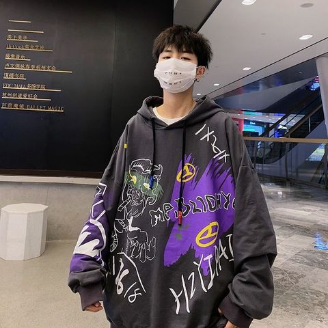 Gray Oversize Hoodie Streetwear Men Hip Hop Cartoon Sweatshirt Girls Cool Tops Casual Funny Spring Autumn Japan Hoodies Male ► Photo 1/6