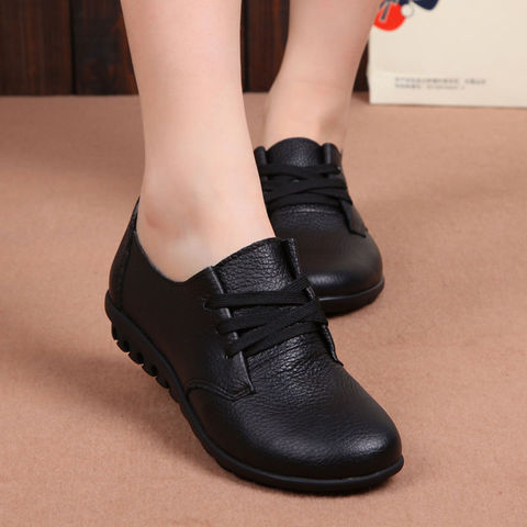 Designer Women Ballet Flats Black Genuine Leather Loafers Casual Shoes  New Buty Damskie Low Heel Chaussure Femme 89km ► Photo 1/6