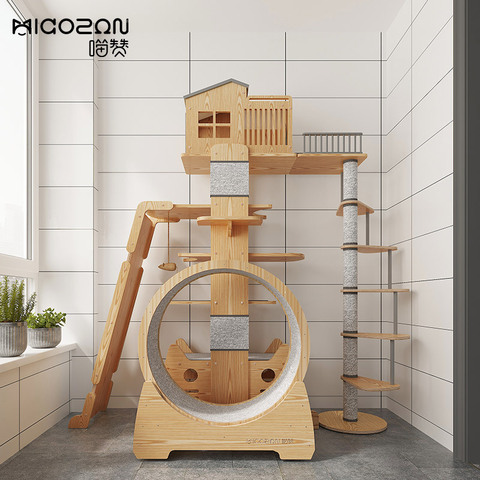 Large cat climbing frame solid wood nest Tongtian pillar cat tree, large cat scratching board sisal small platform cat villa ► Photo 1/6