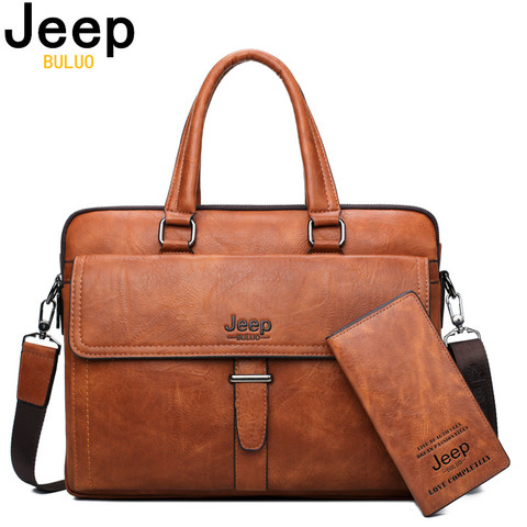 JEEP BULUO Men Briefcase Bag Leather Office Bags For 13.3 inch Laptop Business Bags 2 pcs Set Handbags Large Capacity Totes Male ► Photo 1/6