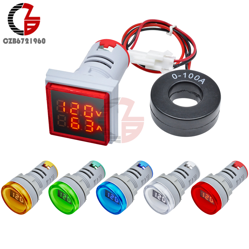 Round 22mm Digital LED DC Panel Voltmeter 0-100A 50-500V Voltage display 