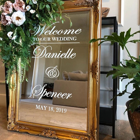 Wedding Welcome Mirror Vinyl Sticker Simple Design Personalized Names Decal Wedding Sign Mirror Decor Custom Wedding Art AZ657 ► Photo 1/5