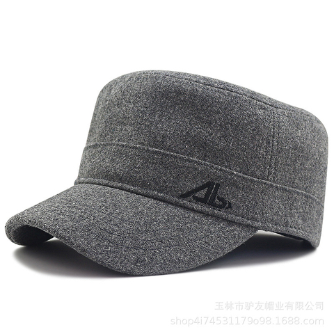 Male Winter Plus Size Felt Hat Dad Outdoors Casual Wool Military Hats Big Bone Men Large Size Flat Army Caps 56-62cm 62-68cm ► Photo 1/6