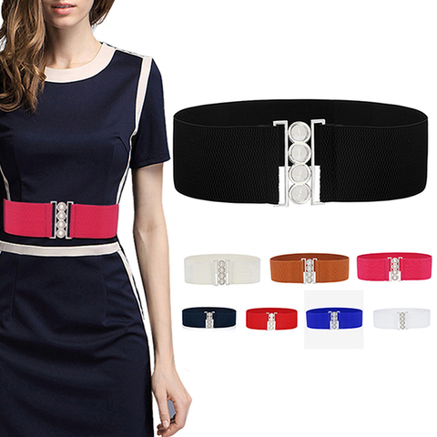 1PC Women Stretch Elastic Wide Waist Belts Female Apparel Accessories Dress Waist Silver Metal Buckle Fabric Strap ► Photo 1/6