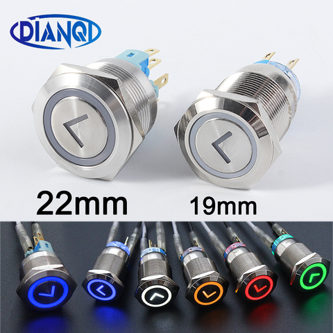 19mm22mm Metal Latching Momentary Horn Push Button Switch LED Lighting Car Auto Power 3V 6V 12V 24V 220V Waterproof arrow L type ► Photo 1/5