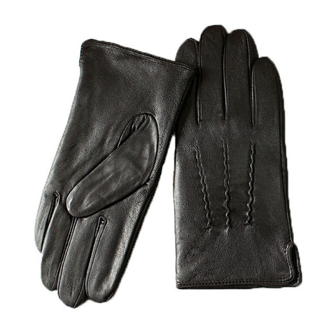 Leather Gloves Male Sheepskin Straight Button Style Thin Velvet Lining Warm Fall Winter Men's leather split Free Shipping ► Photo 1/6