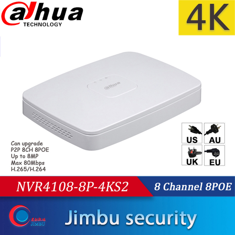 Dahua NVR network DVR NVR4108-8P-4KS2 Video Recorder 8CH Smart 1U 8PoE port 4K&H.265 Up to 8MP Resolution Max 80Mbps ► Photo 1/4