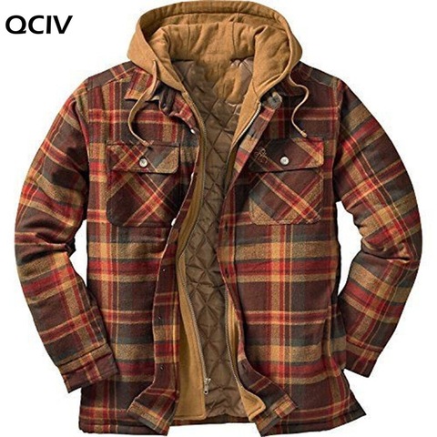 Explosive Men's Clothing European American Autumn and Winter Models Thick Cotton Plaid Long-sleeved Loose Hooded Jacket ► Photo 1/5