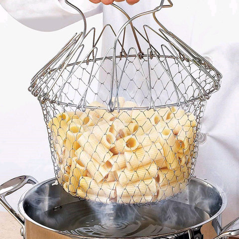 Foldable Steam Rinse Strain Stainless steel folding frying basket colander sieve Mesh Strainer Kitchen Cooking Accessories Tools ► Photo 1/6