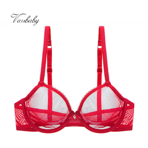 Varsbaby sexy 3/4 cup big red see-through underwear transparent breathable large size bras ► Photo 1/6