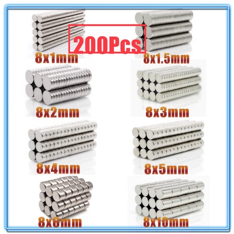 200Pcs N35 Round Magnet 8x1 8x1.5 8x2 8x3 8x4 8x5 8x6 8x10 mm Neodymium Magnet Permanent NdFeB Super Strong Powerful Magnets ► Photo 1/6