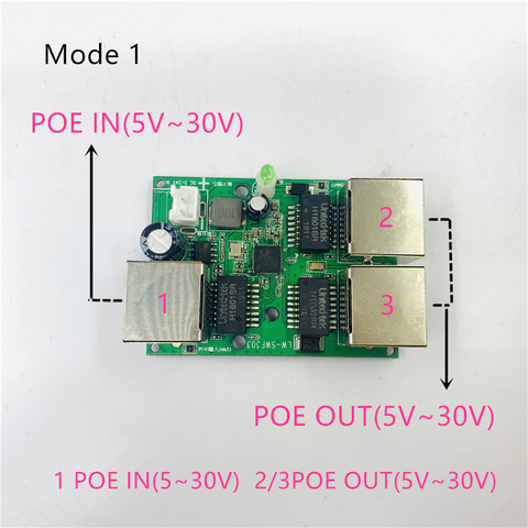 Reverse power supply POE switch POE IN/OUT5V/12V/24V 75W/2=38.5W 100mbps 802.3AT 45+78- DC5V~30V long distance series Force POE ► Photo 1/6