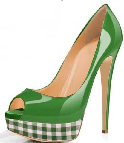 Candy Color Plaid Fish Mouth Waterproof Platform High Heel Women's Shoes ► Photo 1/6