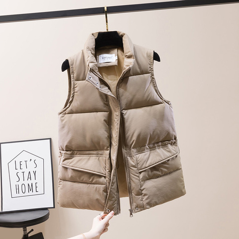 Solid Short Style Vest for Women Cotton Padded Plus Size Women's Winter Sleeveless Jacket with Zipper Stand Collar Casual Coats ► Photo 1/6
