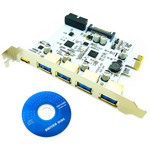 USB 3.1 Type C PCIe Expansion Card PCI-e to 1 Type C + 4 Type A 3.0 USB Adapter PCI Express Riser Card with USB 19pin Connector ► Photo 1/6