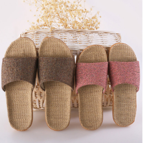 Linen Women Shoes Color Matching Leisure Indoor Floor Shoes Summer Home Slippers Ladies Open Toe Slippers Flat Shoes ► Photo 1/6