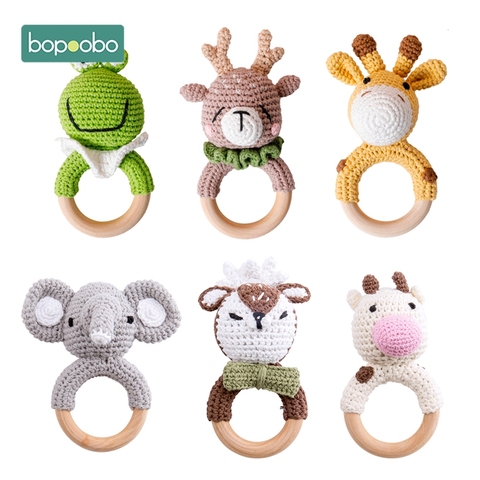 Bopoobo 1pc Baby Teether Safe Wooden Toys Mobile Pram Crib Ring DIY Crochet Rattle Soother Bracelet Teether Set Baby Product ► Photo 1/6