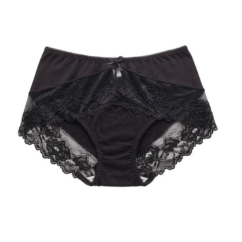 3XL Large Size Sexy Hollow Women Lace Flower Panties High Waist Breathable Transparent Elasticity Female Underwear Cotton Breif ► Photo 1/6