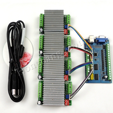 MACH3 USB CNC 5 Axis 100KHz Smooth Stepper Motion Control card breakout board+4PCS TB6600 1 Axis 4.5A Stepper Motor Driver board ► Photo 1/6