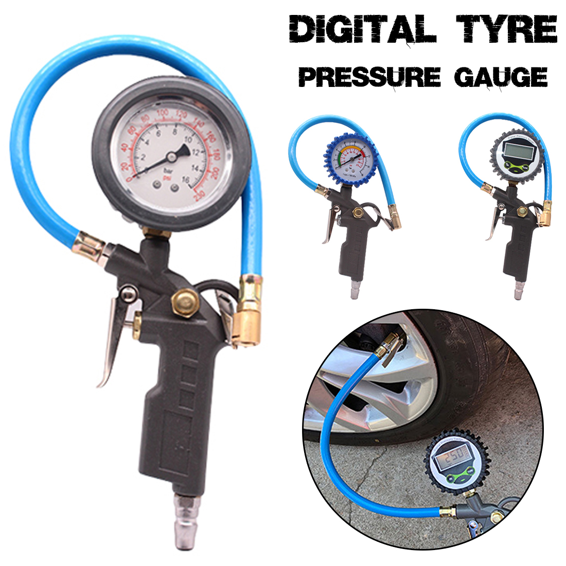 200PSI Tire Air Pressure Inflator Gauge LED Digital LCD Display Backlight  Vehicle Tester Inflation Monitoring Manometer