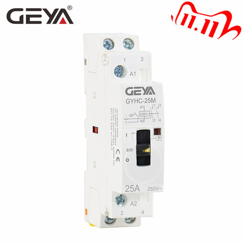 GEYA Manual Type Modular Contactor 2P 16A 20A 25A 2NO or 2NC 220V Manual Control Household Contactor Din Rail Type ► Photo 1/6