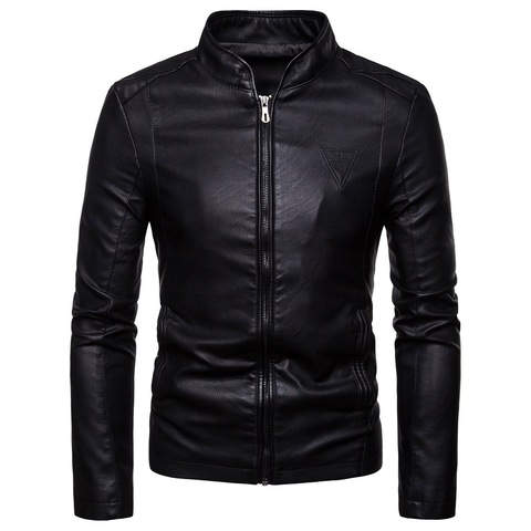 The New Spring and Autumn 2022 Men's Korean Version Slim-Fitting Stand-Up PU Leather Jacket ► Photo 1/6