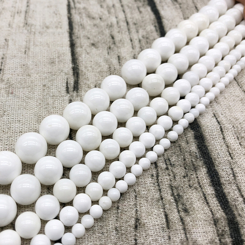 Natural Stone Beads White  Tridacna Stone  Round Loose Beads For Jewelry Making DIY Bracelet 15