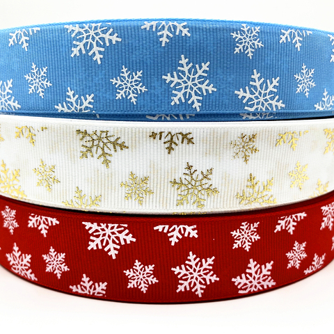 25mm Christmas Ribbon Printed Snowflake Grosgrain Ribbon for Gift Wrapping Wedding Decoration Hair Bows DIY, 5 Yards/lot ► Photo 1/4