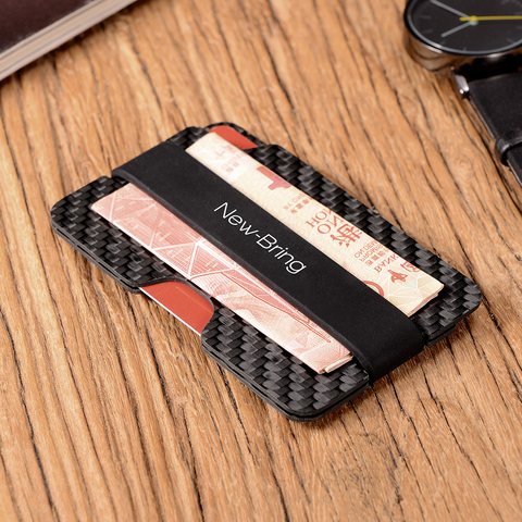 NewBring 100% Real Compact Carbon Fiber Mini Money Clip Credit Card Sleeve ID Holder With RFID Anti-Thief Card Wallet ► Photo 1/6