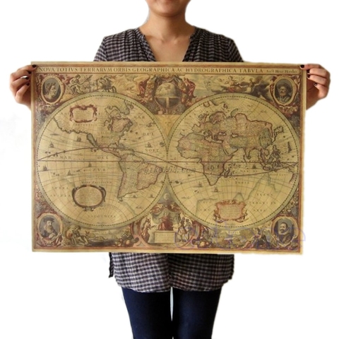 Vintage Kraft Paper Poster World Map Great Building Wall Sticker Art Craft Map Bar Cafe Decor 71x50cm ► Photo 1/4