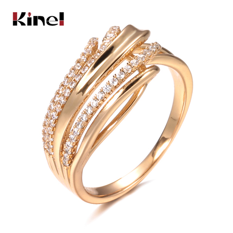 Kinel Hot 585 Rose Gold Wave Ring Natural Zircon Fine Hollow Ethnic Wedding Rings for Women Vintage Jewelry ► Photo 1/6