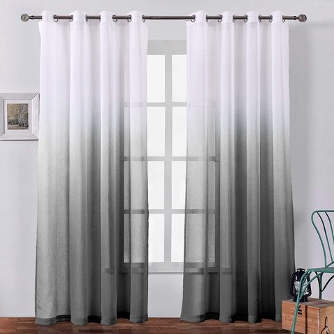 Faux Linen Sheer Gradient Curtains Voile Grommet Semi Sheer Curtains for Bedroom Living Room  Gray Black Gradient ► Photo 1/6