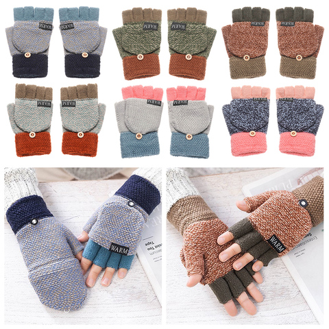 Winter Warm Thickening Wool Gloves Knitted Flip Fingerless Flexible Exposed Finger Thick Mittens for Men Women ► Photo 1/6