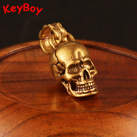 Handmade Antique Brass Skull Head Keychains Pendants Metal Gold Key Chain Charms Trinket Punk Man Skeleton Car Key Ring DIY Part ► Photo 1/6