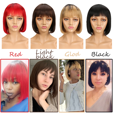 Sleek Short cut Bob Wig Remy Human Hair Wigs With Bangs Brazilian Short  Blonde Red Blue Pixie Cut Wig For Women Fast USA France - Price history &  Review | AliExpress Seller -