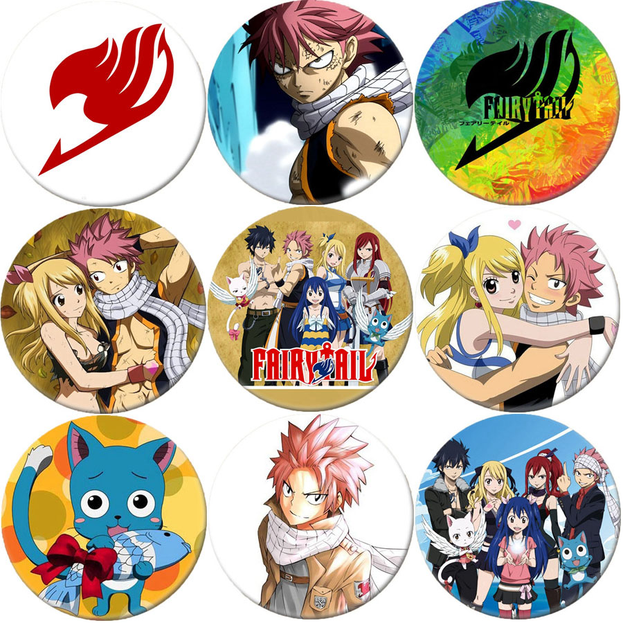 Japan Anime Fairy Tail Natsu Cosplay Badge Lucy Happy Brooch Pins Gray Erza  Collection Badges for